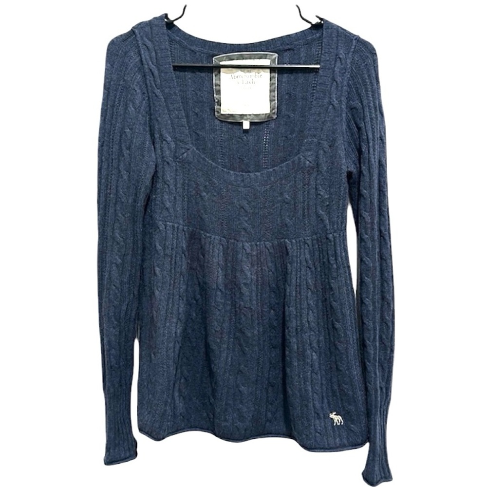 Y2K Vintage Abercrombie & Fitch Babydoll Sweater Top Sz L Cable Knit Bella Swan - Picture 1 of 11